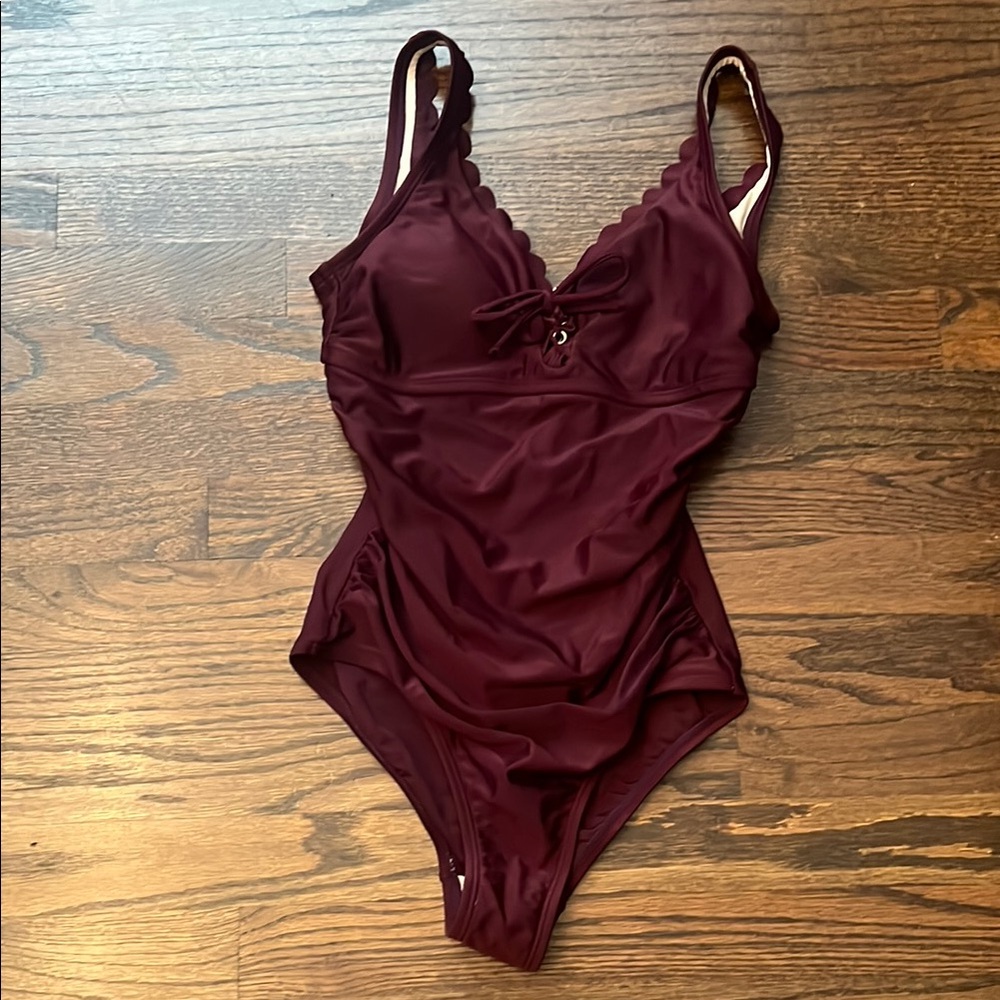 Kona Sol Red One Piece Swimsuit with Adjustable Straps and Scoop Neckline